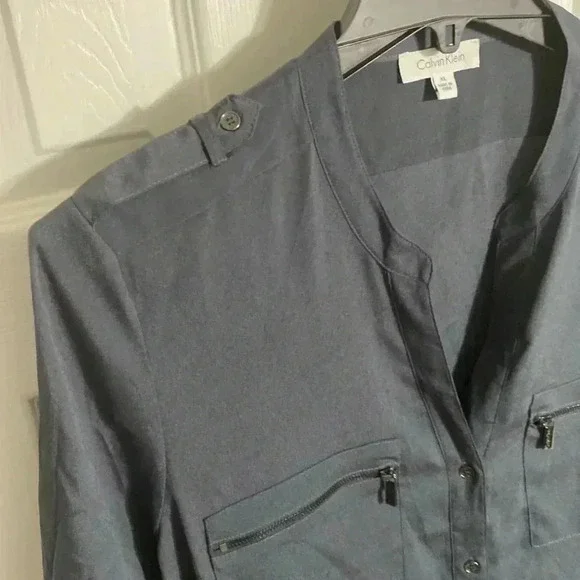 Calvin Klein gray button down blouse top shirt size XL - Picture 7 of 15